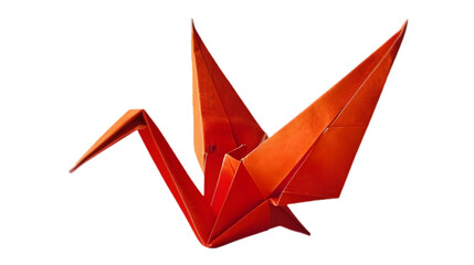  A minimalist paper art of an orange origami crane, transparent background, PNG Cutout