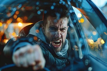 man punching car screen in anger