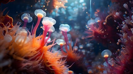  Experience the magical interplay of light and color as oil bubbles cascade over a rich coral background, brought to life in stunning HD resolution  - obrazy, fototapety, plakaty