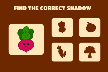 Find the correct shadow Children's educational game vegetables