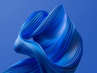 Abstract blue twisted ribbons on a blue background. Concept of fluidity, movement, and modern art. Design for poster, wallpaper, and creative graphic background with a dynamic structure. Studio shot w