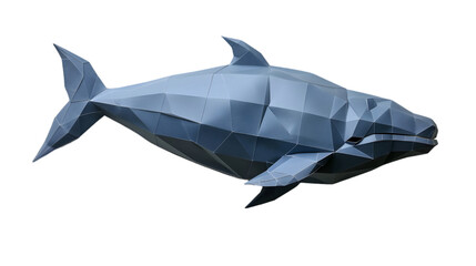 Fototapeta premium A minimalist paper art of a blue origami whale, transparent background, PNG Cutout