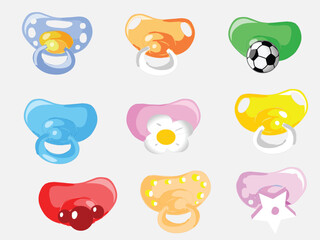 Baby pacifier in different type for boys and girls cartoon 