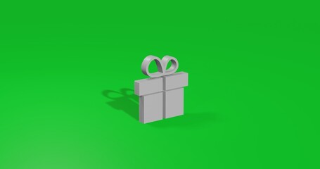 Isolated realistic white gift symbol front view with shadow. 3d illustration on green chroma key background