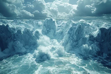  The confrontation of a heatwave and a melting glacier, symbolizing the collision of rising temperatures and shrinking ice masses. Concept of climate change impact on glaciers. Generative Ai. © Sebastian