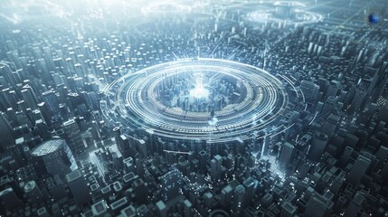 Obraz premium Pulse of Progress Cityscape with Digital Ripples from Data Center Hub