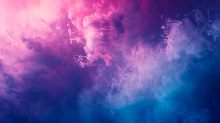 The atmosphere is filled with billowing cumulus clouds, creating a dramatic scene in the dusk sky. Shades of purple, violet, and pink mix with smoke, resembling a painting.