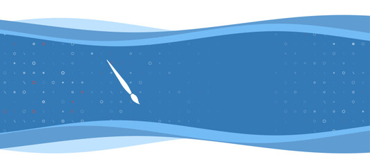 Fototapeta premium Blue wavy banner with a white artistic brush symbol on the left. On the background there are small white shapes, some are highlighted in red. There is an empty space for text on the right side