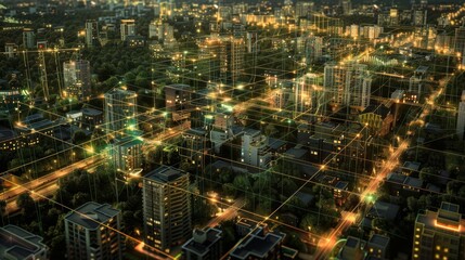 Obraz premium Vibrant Cityscape Illuminating the Future with Sustainable Energy Grids