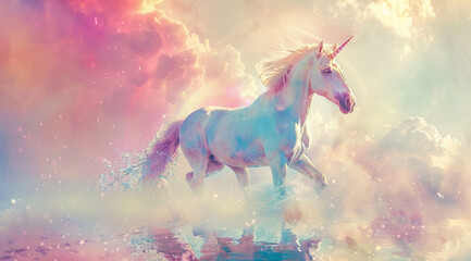 a magical watercolor scene of a unicorn