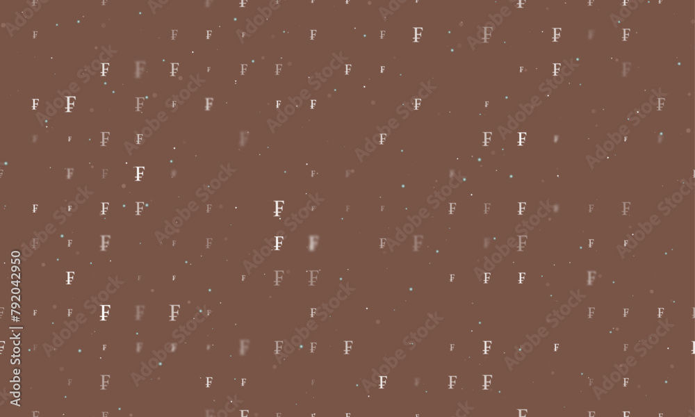 Poster seamless background pattern of evenly spaced white franc symbols of different sizes and opacity. vec