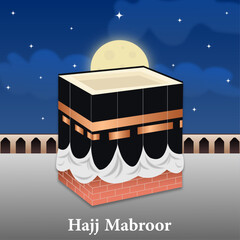 hajj mabrour celebration with kaaba vector illustration, hajj mabrour poster design with beautiful night sky view.