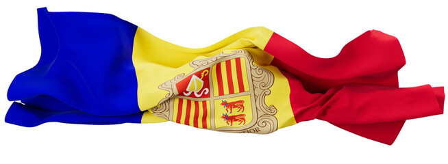 Elegant Undulating Flag of Andorra with Coat of Arms Detailing