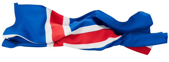 Vividly Waving Flag of Iceland on a Seamless Black Background