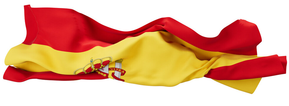 Resplendent Spanish Flag Waving with Prominent Coat of Arms and Vibrant Colors