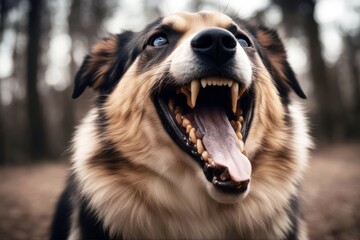 'teeth head dog hard aggressive attack space detail shows dangerous animal copy portrait barking...