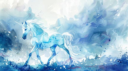 a magical watercolor scene of a unicorn