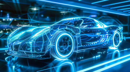 Futuristic car with blue neons
