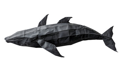  A minimalist paper art of a grey origami whale, transparent background, PNG Cutout