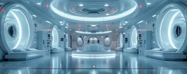 Futuristic robotics lab with sleek automated systems and high-tech design
