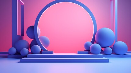 3d rendering of blue and pink abstract geometric background. Scene for advertising, technology,...