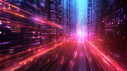 Fototapeta premium Digital Nexus Cityscape Illuminated by HighSpeed Internet Connectivity