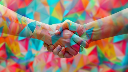 Obraz na płótnie Canvas Dynamic Connection Abstract Geometric Handshake Stock Image