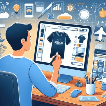 T-shirt designer design custom t-shirt with computer, apparel printing, dtg printing, screen printing, custom printing company