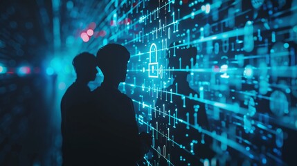 Obraz premium Secure Cyber Warriors Virtual Lock Icons Encrypted Data Shielding Against Digital Threats