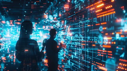 Digital Defenders Cybersecurity Experts Shielded by Futuristic Firewalls in a Virtual World