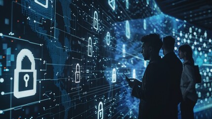 Secure Cyber Warriors Virtual Lock Icons Encrypted Data Shielding Against Digital Threats
