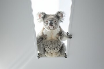 Friendly koala waving hello - A charming koala bear sits on a transparent surface waving at the viewer with a friendly gesture