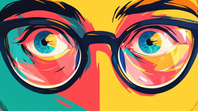 Graphic design of a 2d illustration featuring a cartoon icon of a man s face