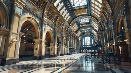 A historic train station repurposed as a meeting venue, its soaring arches and ornate ceilings harkening back to a golden age of travel and industry. Amidst the hustle and bustle of arriving trains,