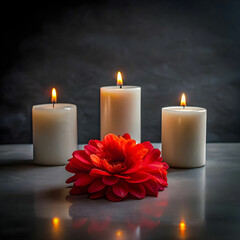 free photo front view of burning candles with red flower