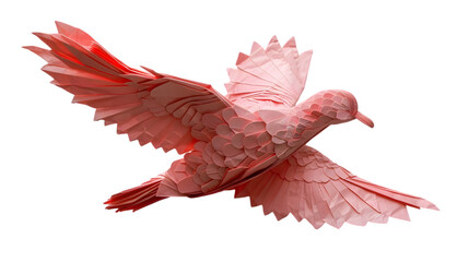  A minimalist paper art of a pink origami dove, transparent background, PNG Cutout