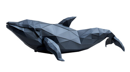  A minimalist paper art of a grey origami whale, transparent background, PNG Cutout