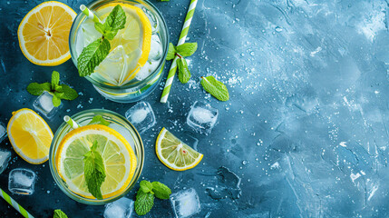 Two glass with lemonade or mojito cocktail