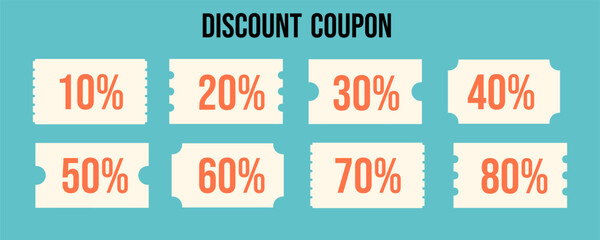 colored vector set of discount or gift voucher ticket coupon templates. collection of icons in shape style, vintage color