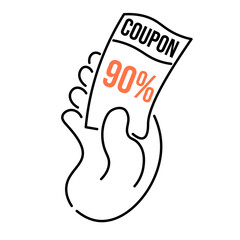 vector arm illustration in linear style of coupon ticket voucher for discount or gift.