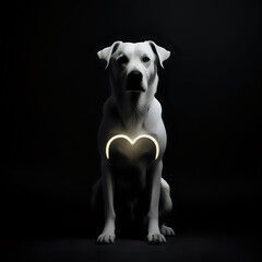 dog glowing shapes in the background, by award winning photographer, broken heart is drawn inside body shape, in style dark aesthetic surrealism, minimalistic, white light effects- generated by ai