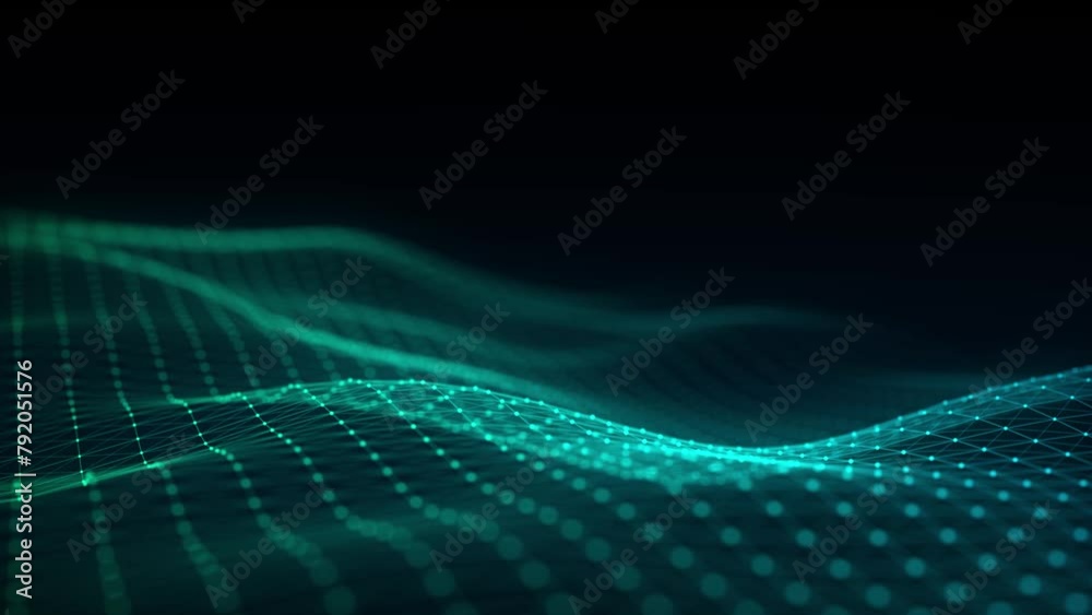 Fototapete Wave of particles and lines. Big data visualization. Abstract background with a dynamic wave. 3d rendering.