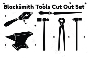 Blacksmith Tools Cut Out Silhouette Vector Set