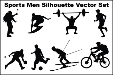 Sports Men, football, running, basketball, bicycle, cycling Silhouette Vector Set
