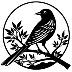 Bird Silhouette on Sunset Branch Vector Illustration for Wall Art & Posters white background