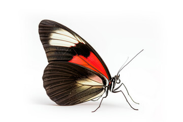 Fototapeta na wymiar Beautiful Red Postman butterfly isolated on a white background. Side view