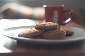 Plate of cookies and mug of coffee