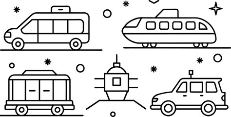 Vehicle Line Editable Icons set. Vector illustration in modern thin line style of transport icons types taxi, train, helicopter, bus, ship, plane, tram and more