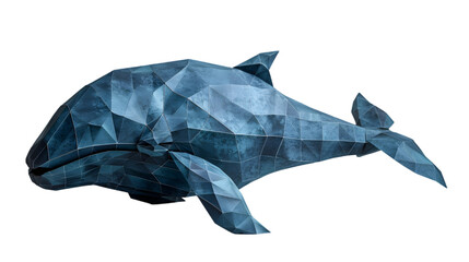  A minimalist paper art of a blue origami whale, transparent background, PNG Cutout