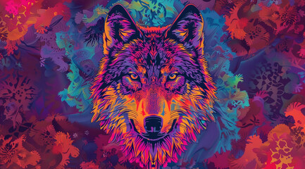 psychedelic wolf digital wallpaper